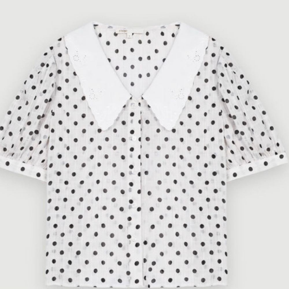 Maje polka dot-print crepe top.